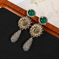 Summer sunflower cubic zirconia earrings sterling silver needle dangle earrings by Crystalvana