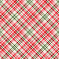 Plaid pattern with red, green, and white colors on a fabric background