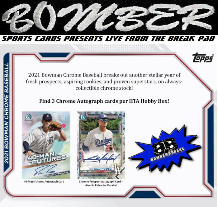 SUNDAY - 2021 Bowman Chrome HTA Choice Baseball 6 Box Half Case Break - Random Team #9 - Live 9/20/16