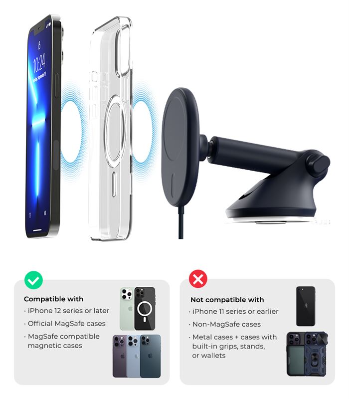 Suport Telefon Auto iOttie Velox MagSafe cu încărcare wireless, pentru bord și parbriz
