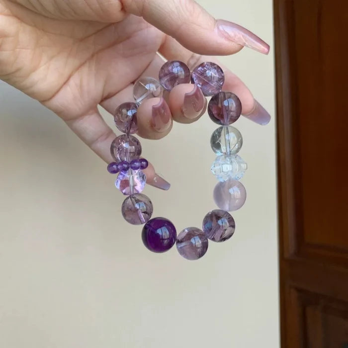 Sweet Amethyst and White Crystal bracelet with Rose Quartz for Nine-Li Fire energy, Crystalvana