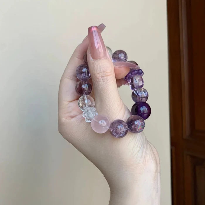 Sweet Amethyst and White Crystal bracelet with Rose Quartz for Nine-Li Fire energy, Crystalvana