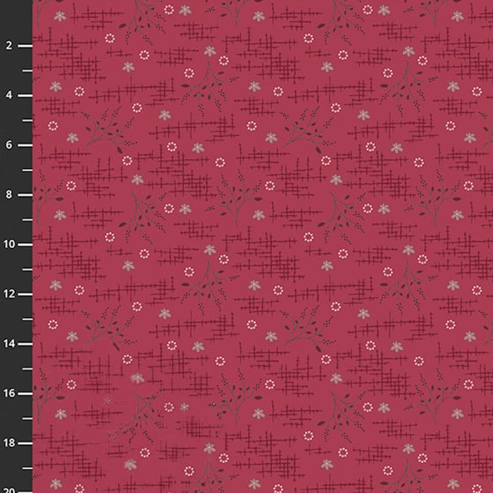 Red fabric with black and white pattern
