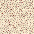 Pattern of small red and brown flowers on a beige cotton quilting fabric