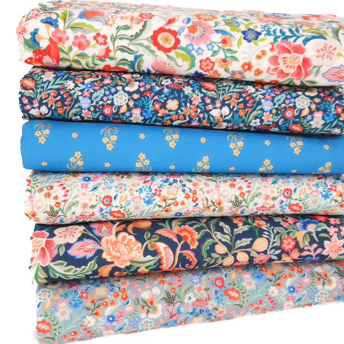A floral cotton fabric bundle with 6 colourful ditsy designs
