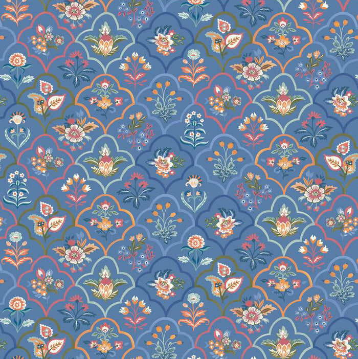Decorative floral pattern on a blue background