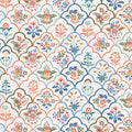 Decorative floral pattern with colorful flowers on a white cotton quilting fabric