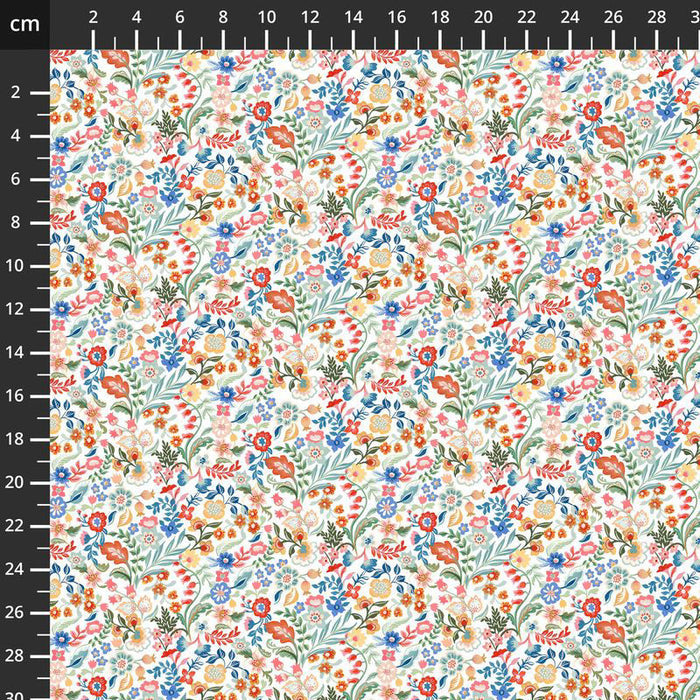 Floral patterned fabric with a ruler on the side