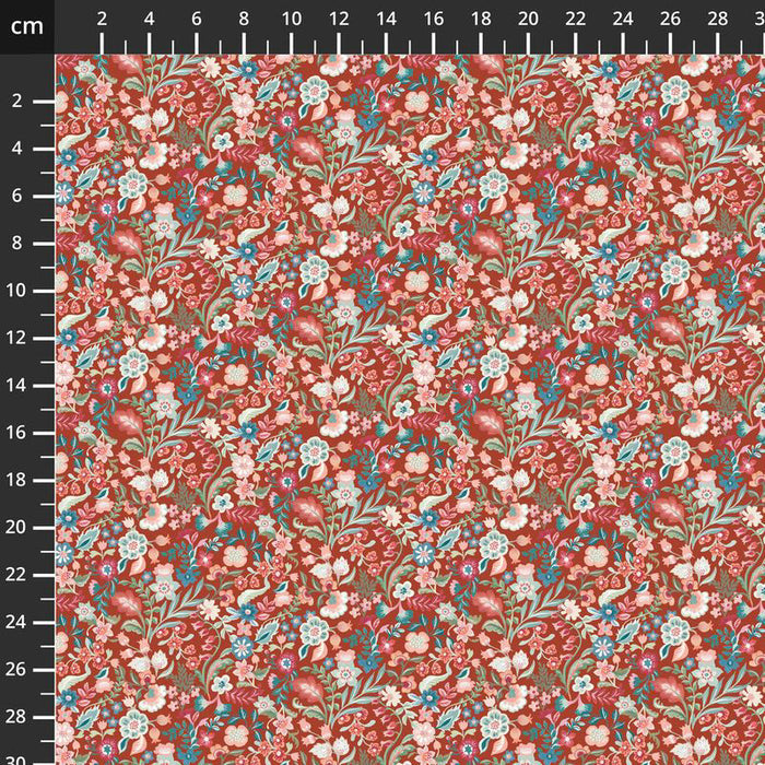 Floral fabric pattern with a ruler on the side for scale