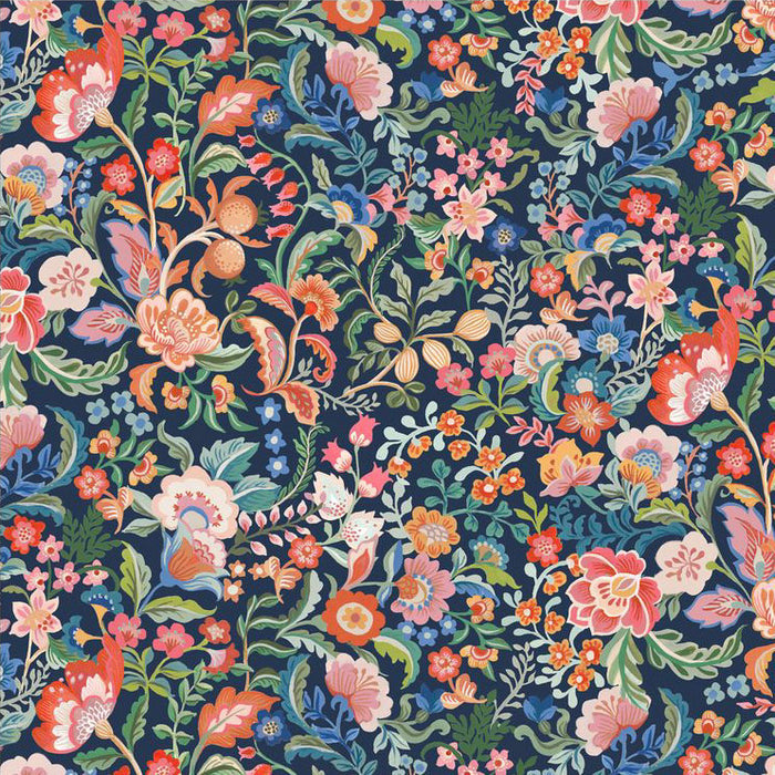 Colorful floral pattern on a dark blue background