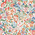 Colorful floral pattern on a white cotton quilting fabric