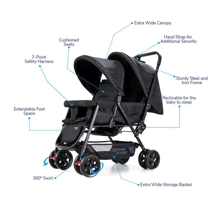 Teknum Double Baby Stroller (Black)