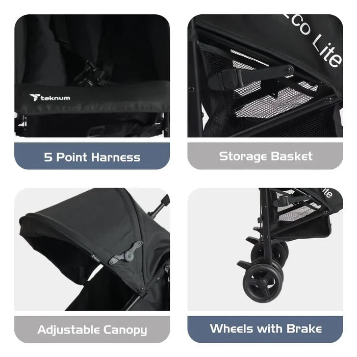 Teknum Eco Lite 2 Stroller With Cup Holder (Black)