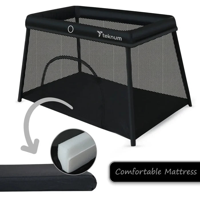 Teknum Portable Quick fold Playard & Cot with Zipper Door & Carry Bag (Midnight Black)