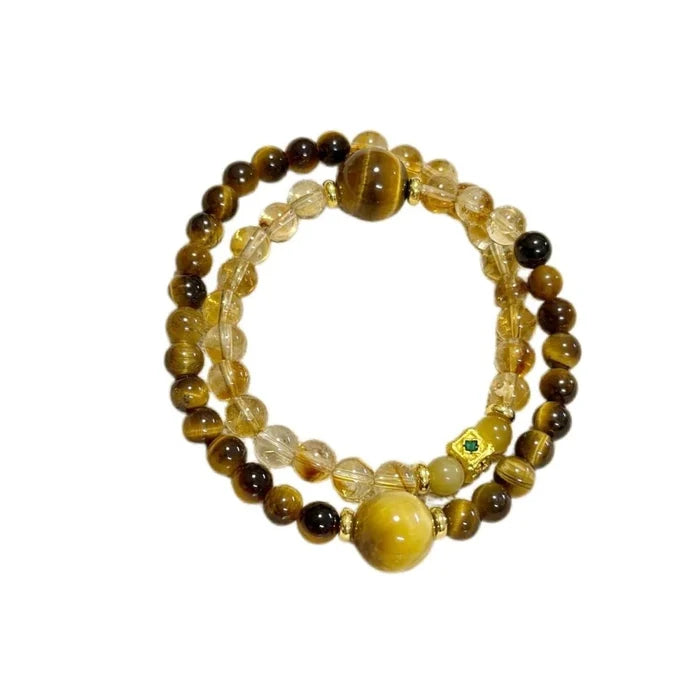 Tiger's Eye and Citrine crystal bracelet for abundance and style, Crystalvana