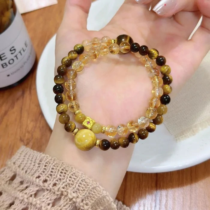 Tiger's Eye and Citrine crystal bracelet for abundance and style, Crystalvana