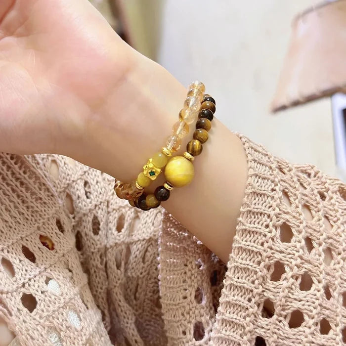 Tiger's Eye and Citrine crystal bracelet for abundance and style, Crystalvana