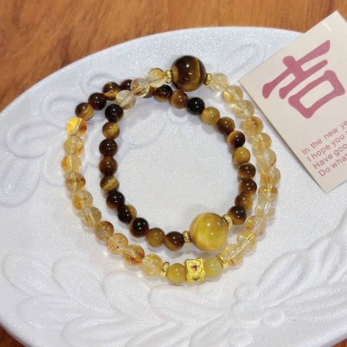 Tiger's Eye and Citrine crystal bracelet for abundance and style, Crystalvana
