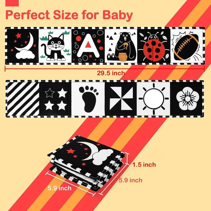 Urmywo Black and White Tummy Time High Contrast Toys, Soft Baby Book (0-3 Months)