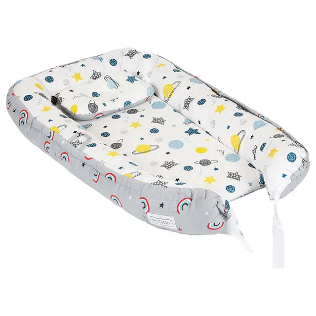 White & Grey Baby Nest With Pillow (Rainbow/Planet)