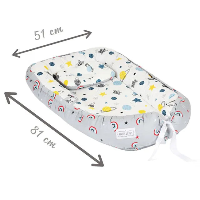 White & Grey Baby Nest With Pillow (Rainbow/Planet)