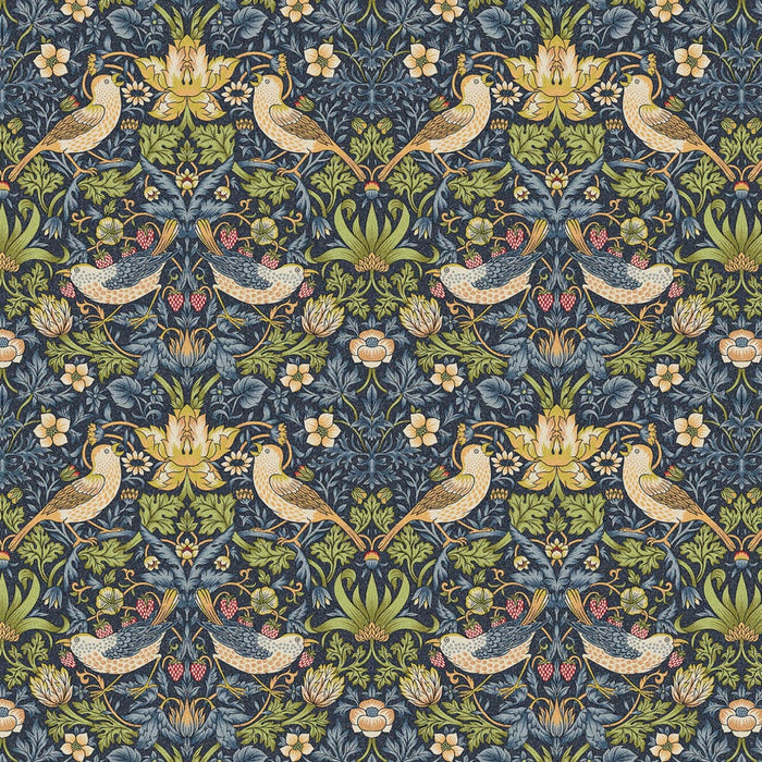 William Morris Strawberry Thief in Navy printed on a cotton fabric