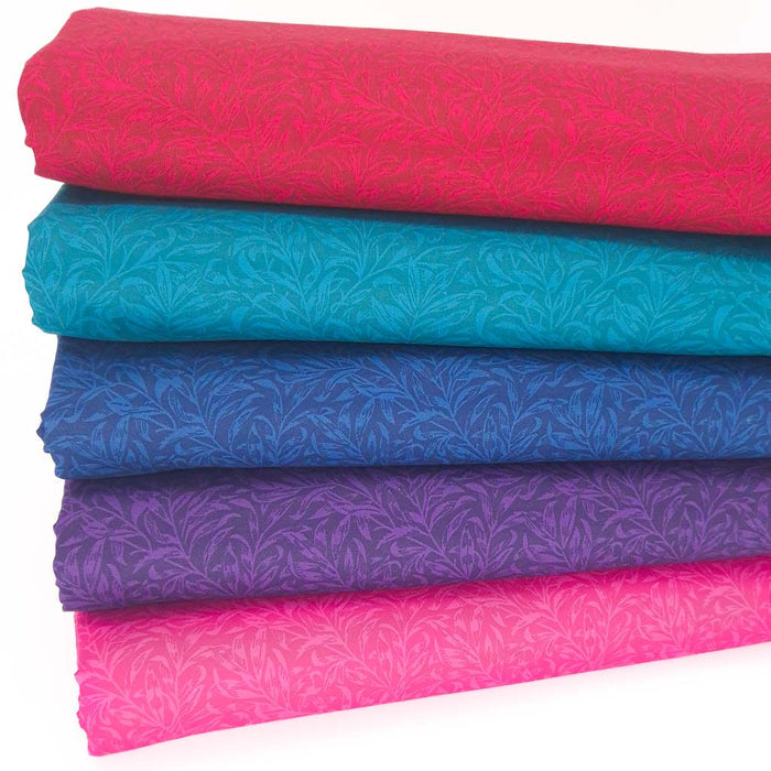 Fat quarter bundle of five willow bough cotton prints in deep tones