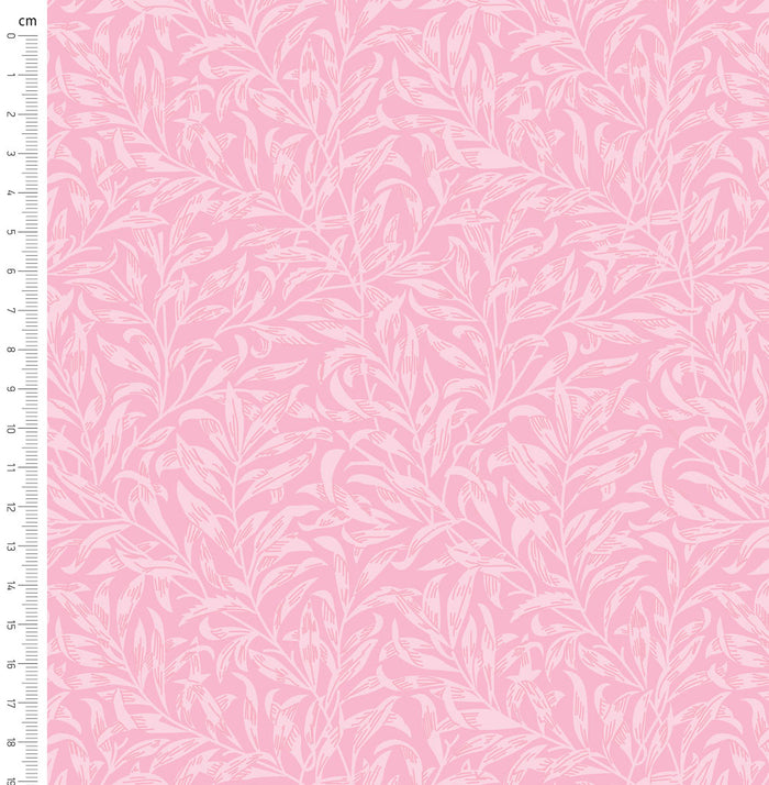 Pale pink willow bough design printed on quilting fabric with a cm ruler
