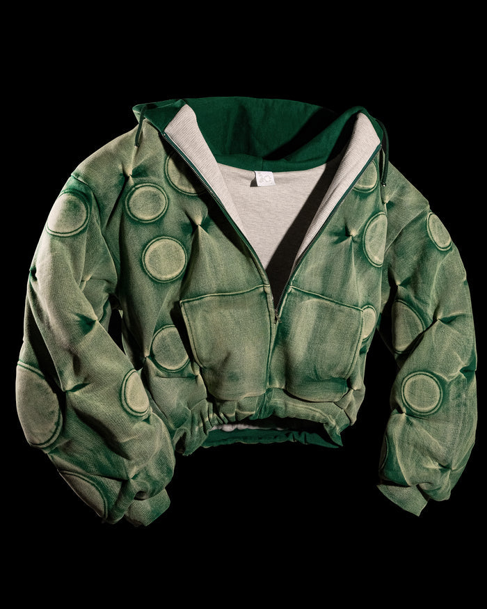 WITHERED GREEN ‘OXYGEN’ PADDED ZIP-UP HOODIE