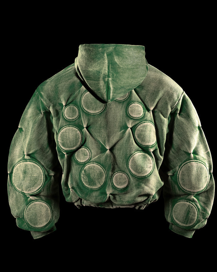 WITHERED GREEN ‘OXYGEN’ PADDED ZIP-UP HOODIE
