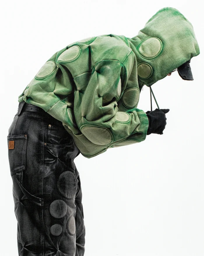 WITHERED GREEN ‘OXYGEN’ PADDED ZIP-UP HOODIE