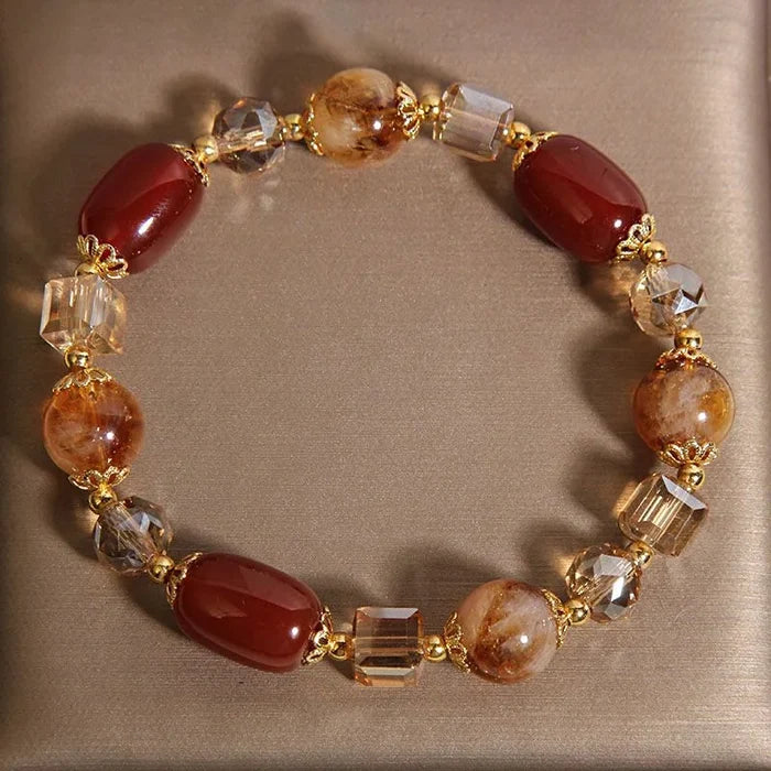 Yellow crystal Red Agate bracelet wealth protection healing stone jewelry by Crystalvana