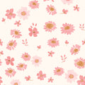 Coral flowers printed on an ivory cotton fabric
