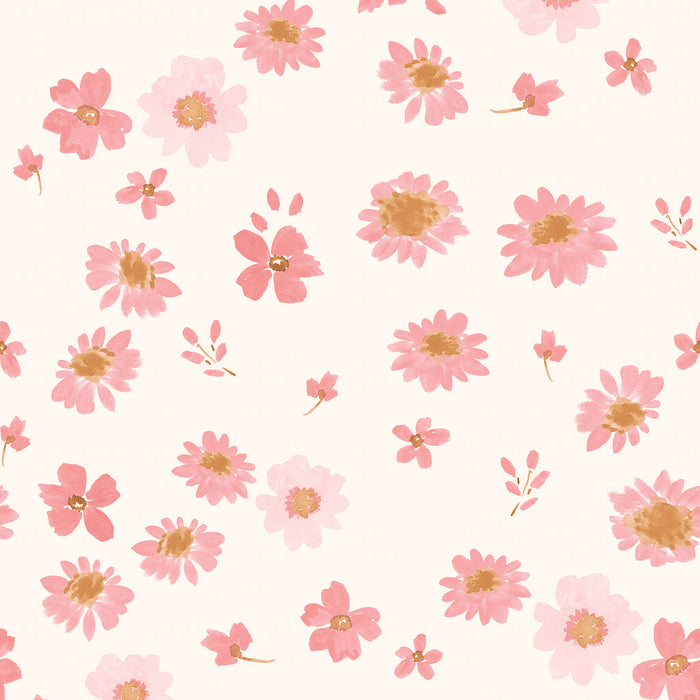 Coral flowers printed on an ivory cotton fabric